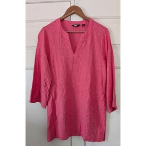 Lands' End Split Neck Pink Linen Blend Tunic Top